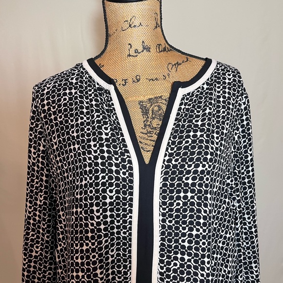 Max Studio XL Black White Geometric Shift Dress Long Sleeve VNeck Lined Mod-mini - Picture 3 of 13